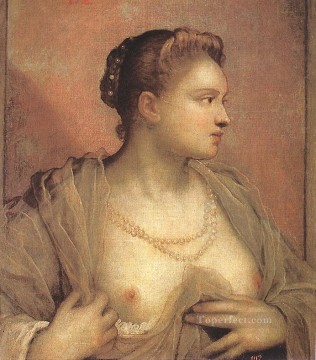 胸をはだけた女性の肖像 イタリア・ルネサンス時代のティントレット Oil Paintings